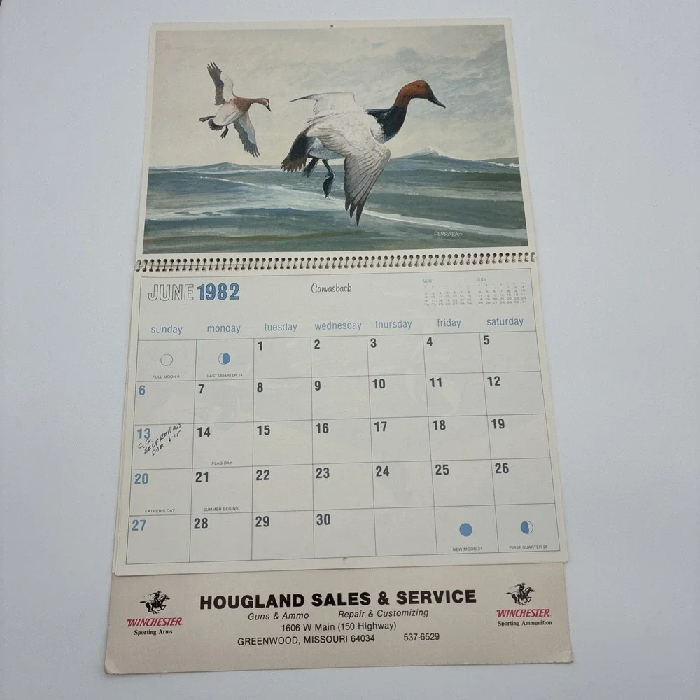 Vintage 1982 Winchester Waterfowl Calendar Ducks Ferrara Art Hougland Sales MO